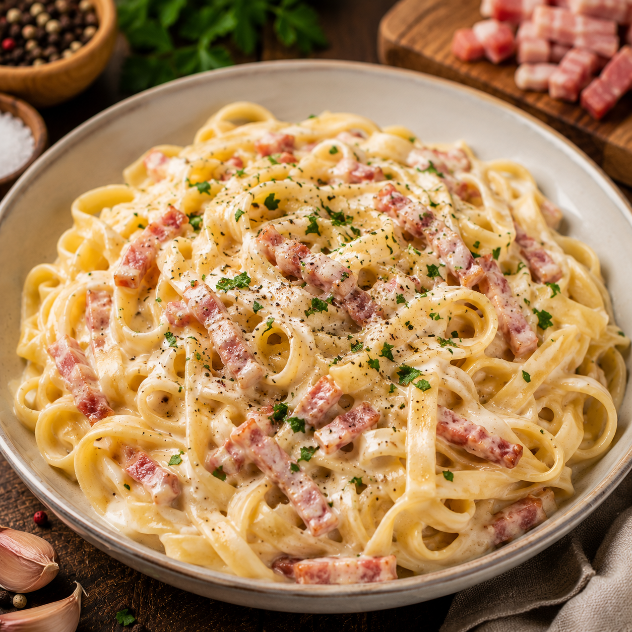 Tagliatelles Carbonara à la Française
