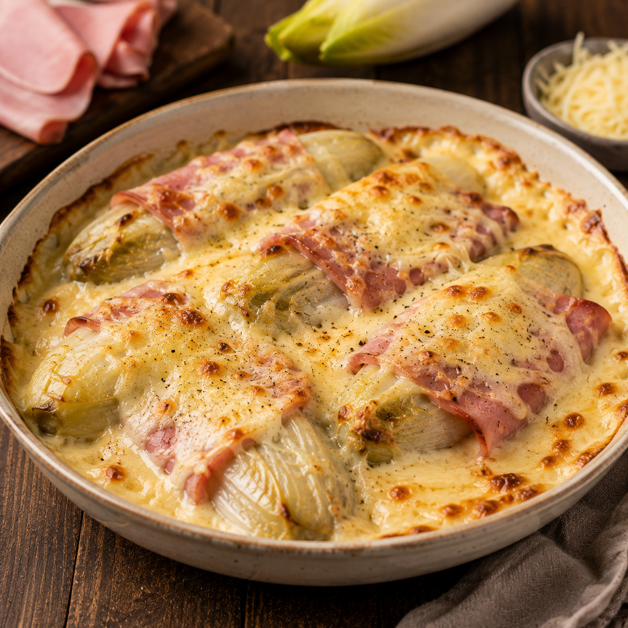 Gratin d'endives au jambon