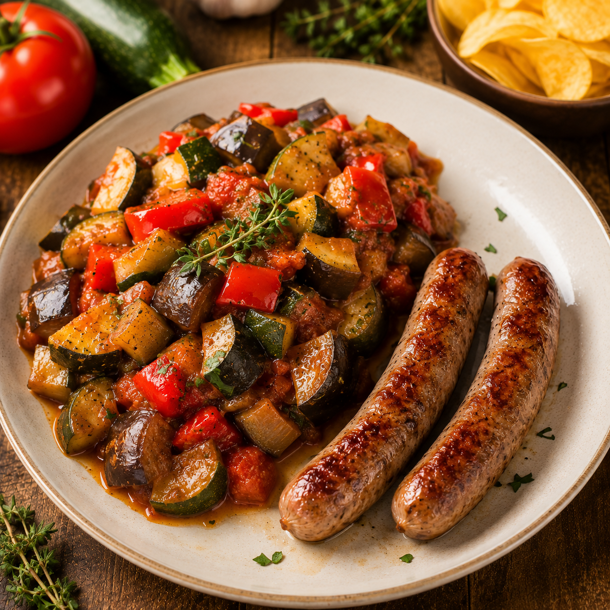 Ratatouille du soleil & Chipolatas